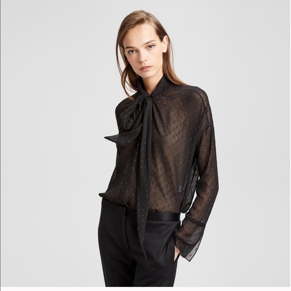 Theory Tops - Theory Black Metallic Silk Scarf Shirt P